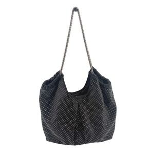NEW Elie Tahari Bianca Black Studded Leather Hobo Shoulder Bag Silver Chain